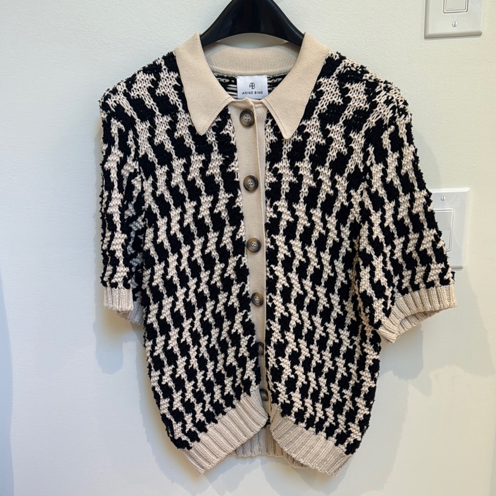 Anine Bing Tommy Black and Cream Patterned Cardigan